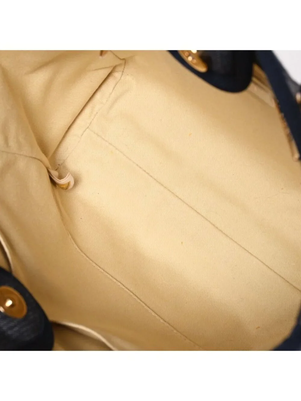 Chanel Deauville PM Chain Tote Shoulder Bag Denim Canvas CC Logo Navy Gold